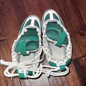 Louis Vuitton Green and White Mens Logo-Trim Sneakers/ FAT 1854 STYLE